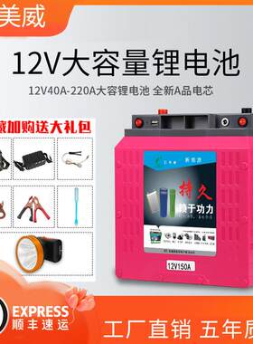 12v锂电池大容60ah100AH聚合物动力电瓶疝气灯逆变器大容量锂电瓶