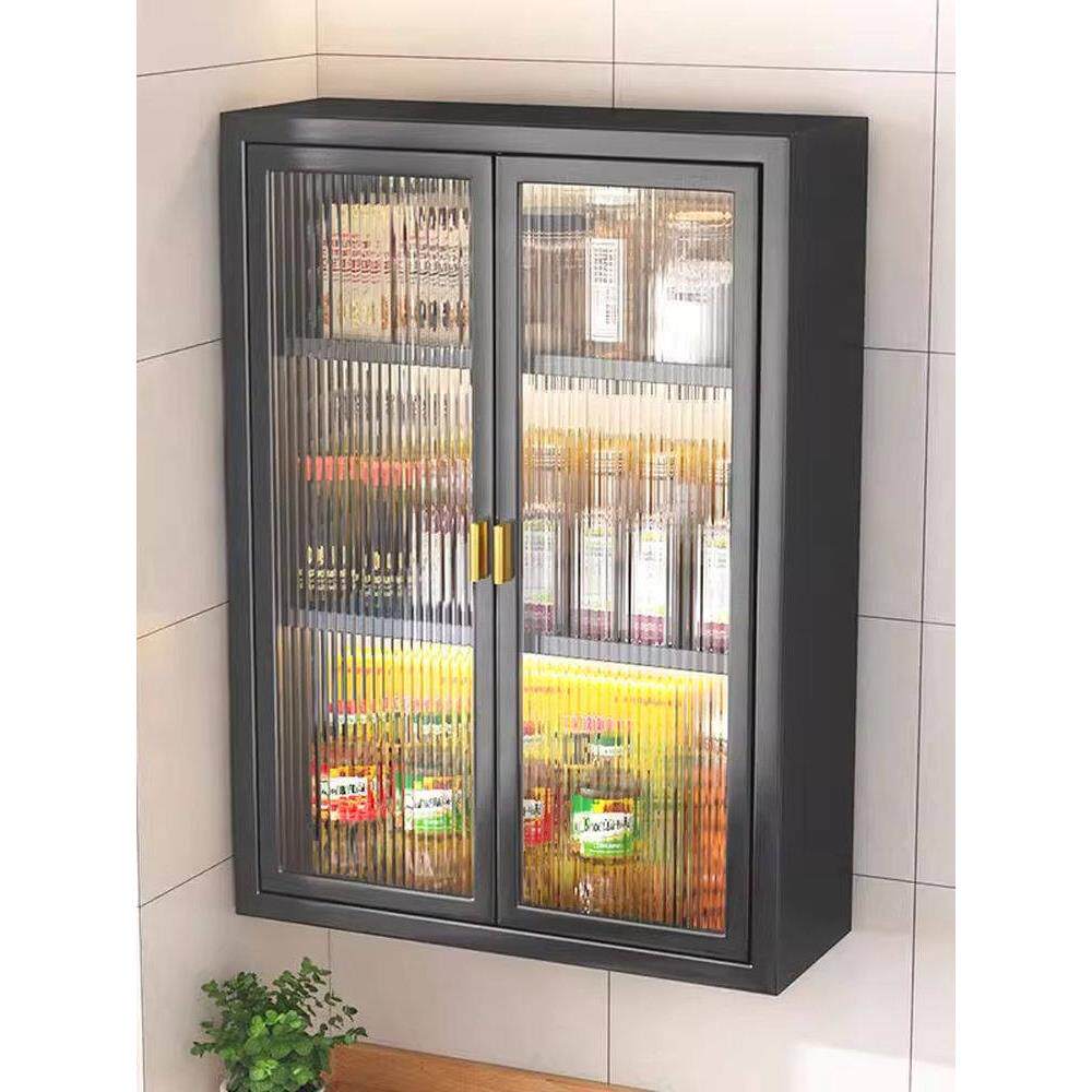 厨房墙壁置物柜免打孔壁挂式带门防尘调味品调料置物架墙上储物柜