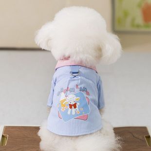 Polo领打底衫 新款 春季 狗狗衣服条纹卡通牵引衬衫 泰迪宠物服饰 薄款