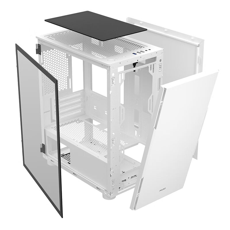 新品半岛铁盒(PADO)W1白色全侧透桌上型电脑电脑MINI主机壳(支