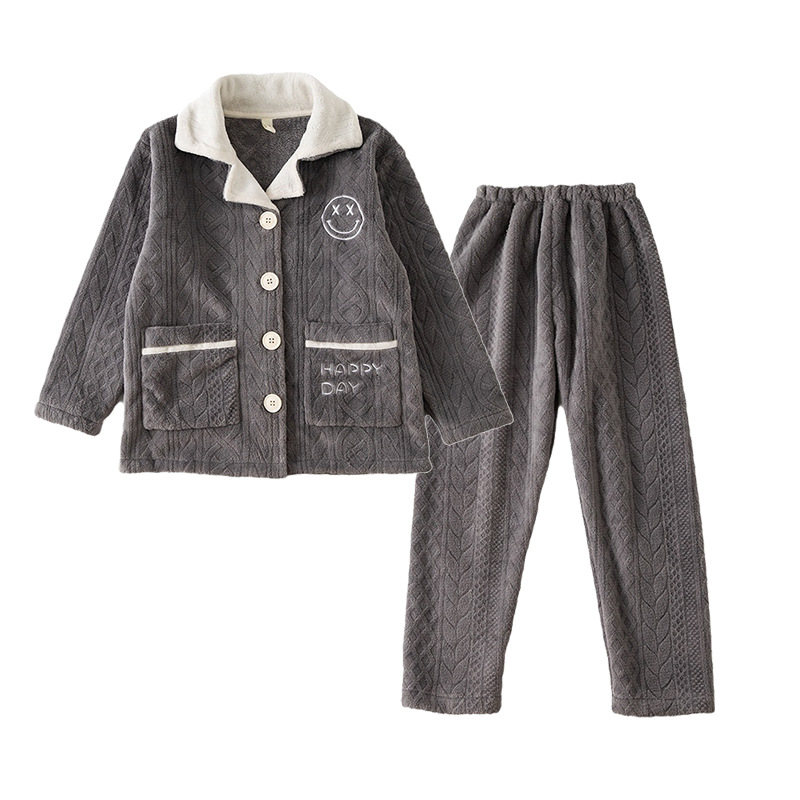 女童珊瑚粉睡衣女秋冬季加厚法兰绒外穿家居服新款套装开衫保暖潮