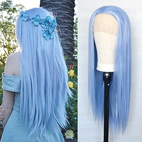 Luwigs Ice Blue Lace Front Wigs Synthetic Silky Straight Han