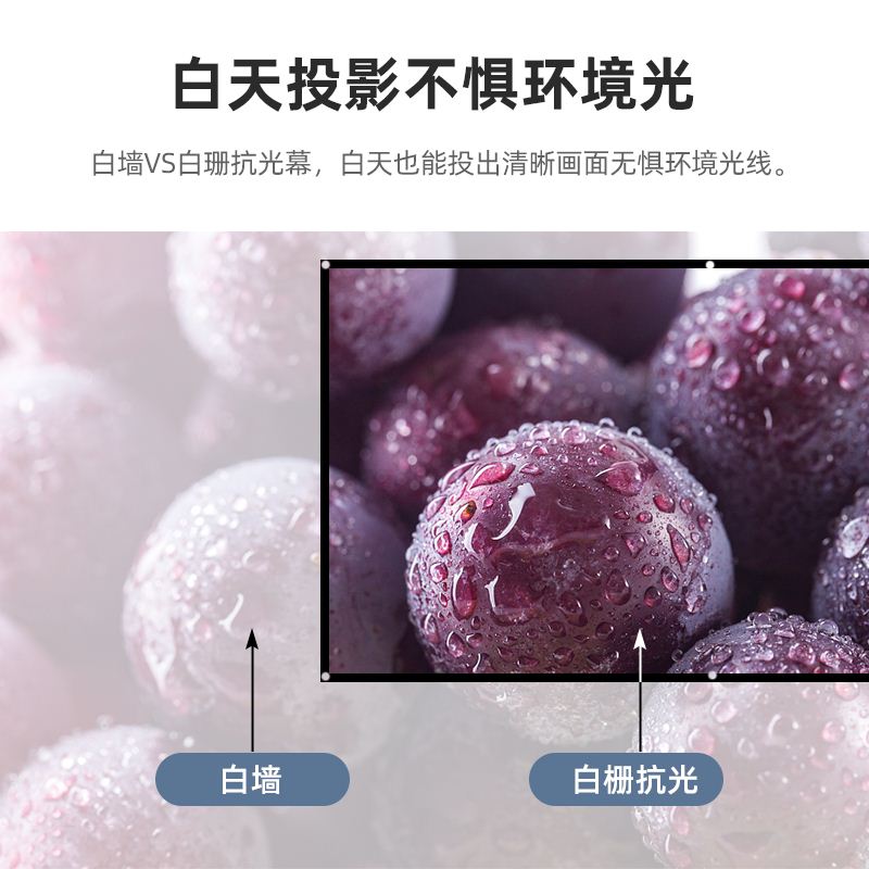 米夕魔投白天抗光幕布投影家用抗光幕高清4K免打孔投影布简易白栅