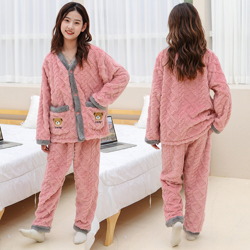 胖女童睡衣秋冬季公主加绒法兰绒初中生大童胖女孩家居服加肥加大