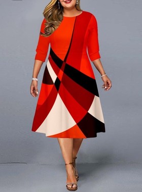 Plus Size Women Clothing 2022 Elegant Geometric Print Party