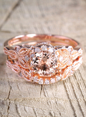 New 2 Pcs/Set Zircon Engagement Rings for Women Rose Gold Co