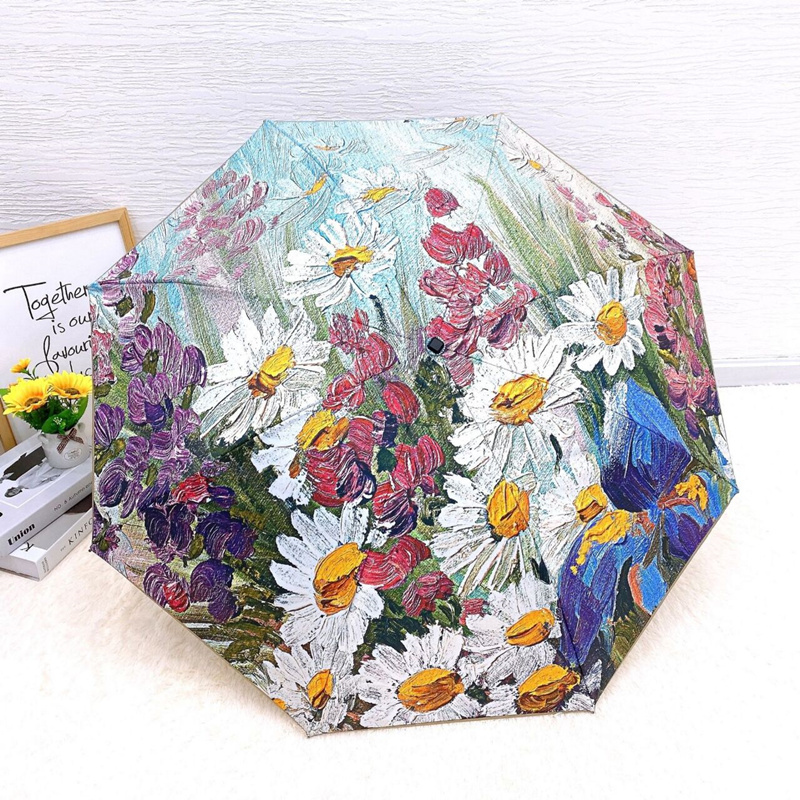 女夏季创意向日葵油画防晒防紫外线太阳伞晴雨两用五折伞口袋伞