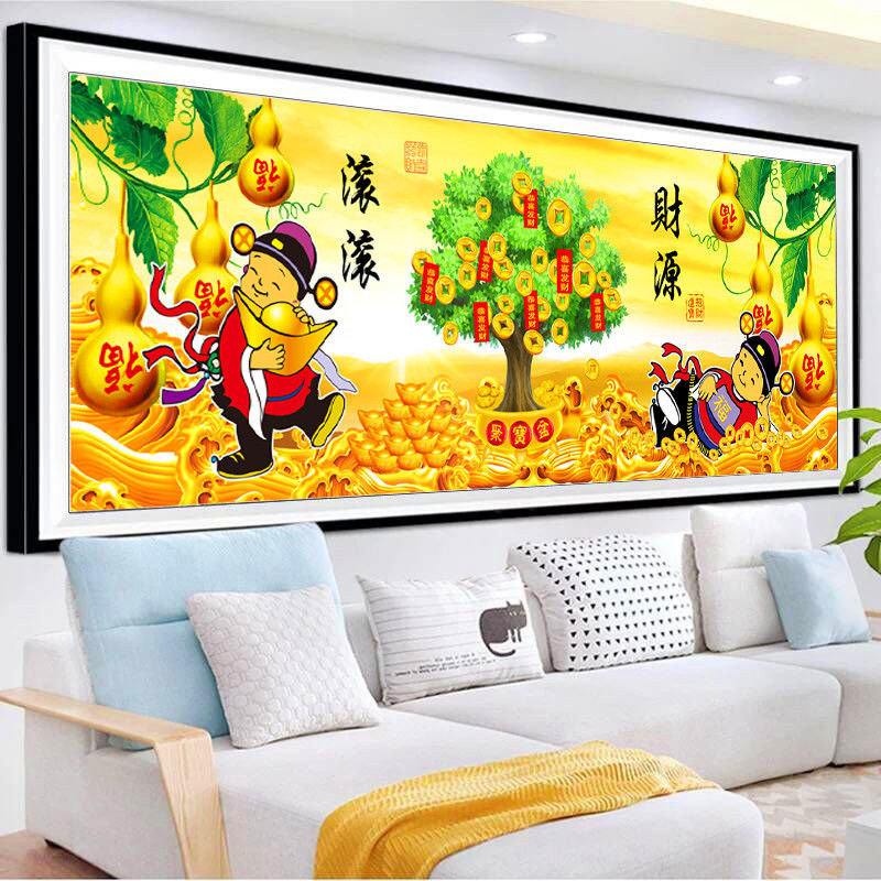 2023新款高端轻奢家居商铺满钻财源滚滚钻石绣现代大幅风景画手工