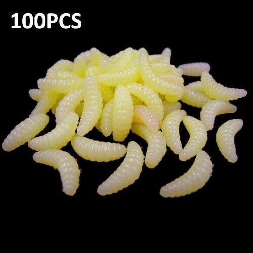 极速10*100pcs Fishing Lures Lifelike Soft Worm Maggot 2.4cm