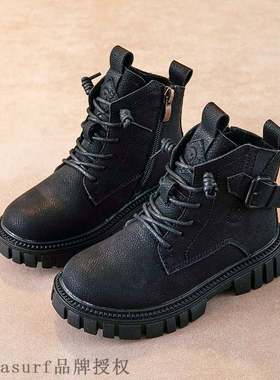 Boys Martin boots 2021 autumn winter new leather Plush chi