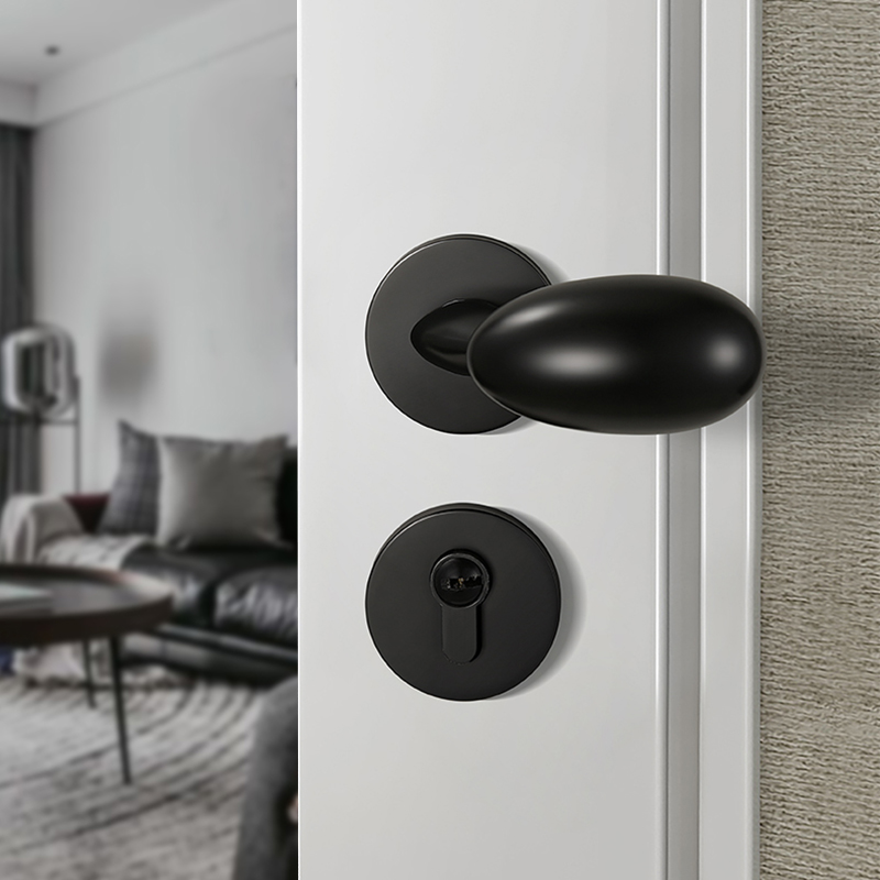 美法式室内鹅蛋分体锁门把手卧室门锁磁吸静音房门锁轻奢金色锁具