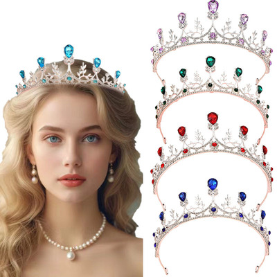 欧美新娘皇冠头饰公主女童王冠水晶大发箍钢琴表演走秀饰品发饰