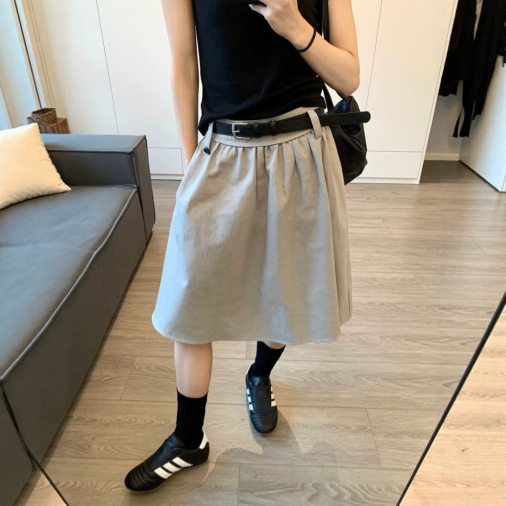 Awenco 送腰带 天丝半身裙a字裙女夏季新款中长款遮胯显瘦裙子