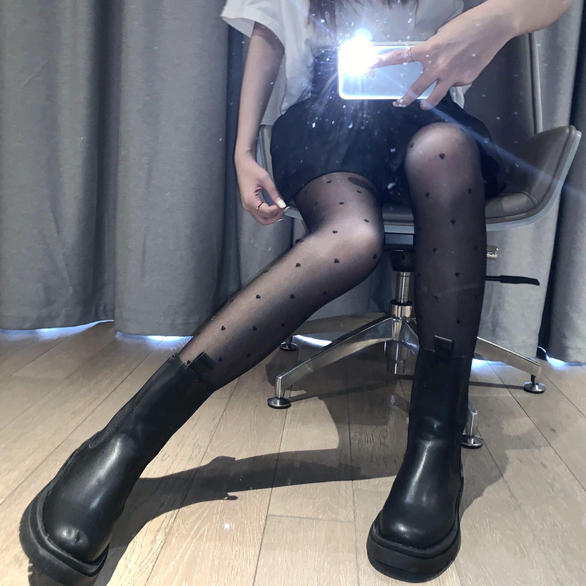 甜美小爱心少女打底袜性感薄款辣妹黑丝袜加档包芯丝连裤袜丝滑
