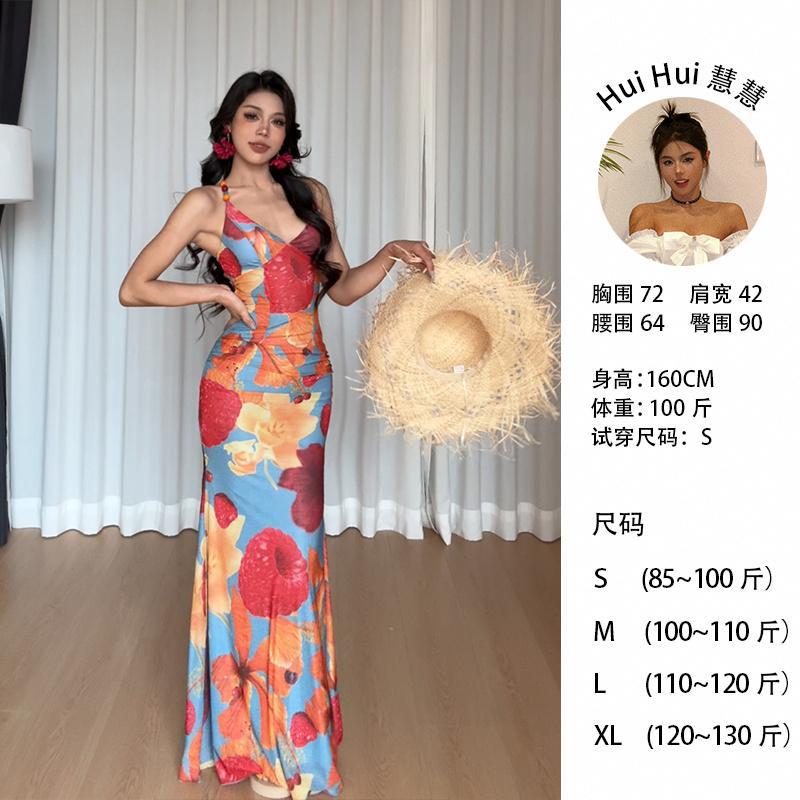 【马尔代夫】夏季海岛度假露背绑带连衣裙女装批发现货25024-FK