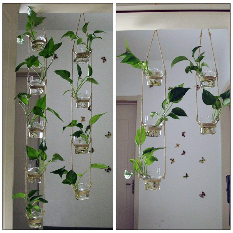 diy创意悬挂麻绳小房子花瓶水培绿萝透明玻璃花插室内装饰吊挂件,家居饰品,花瓶,淘宝优惠券,粉丝福利购,淘宝优惠卷