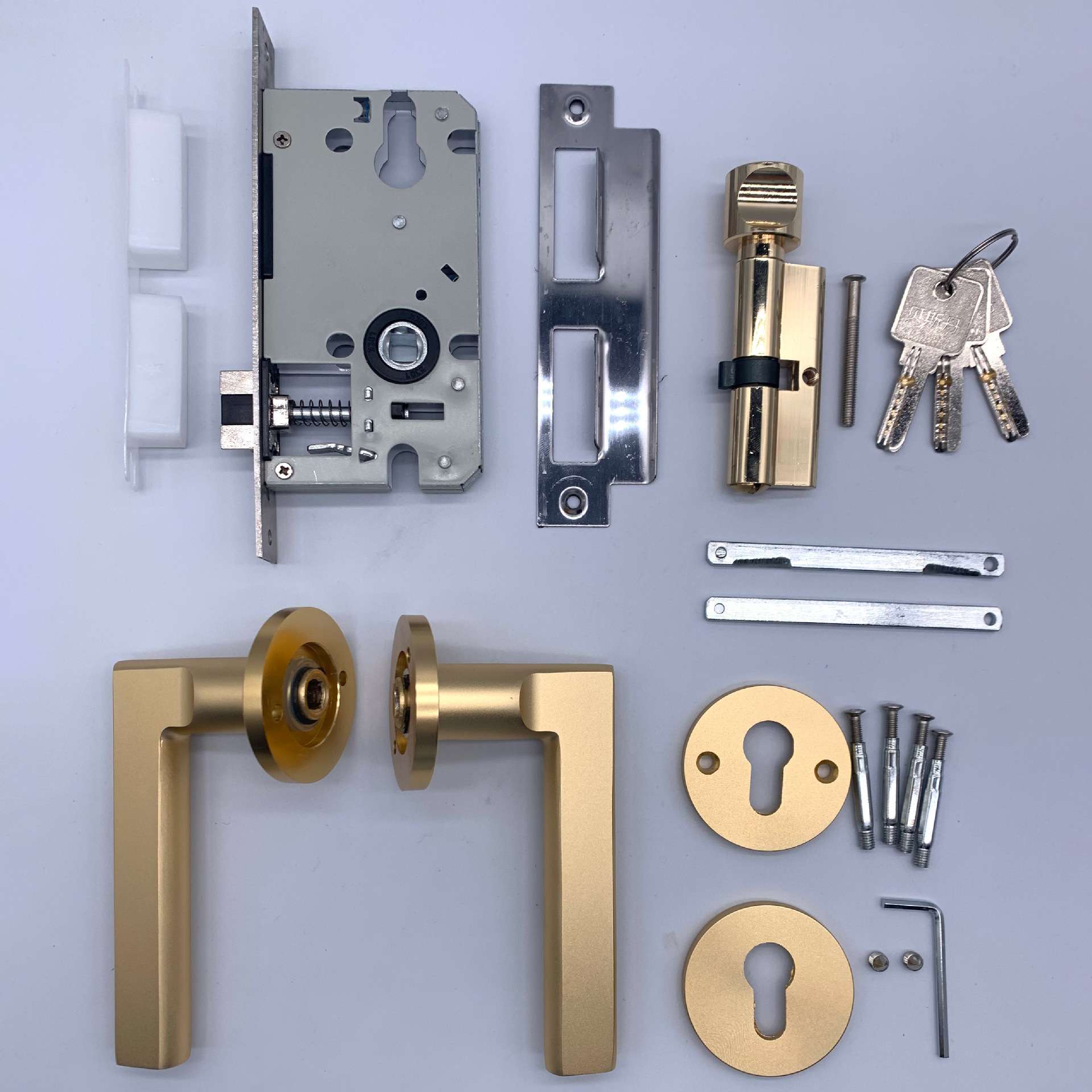 欧式金色磨砂门把手室内卧室房门锁静音磁吸欧式把分体木门锁房间