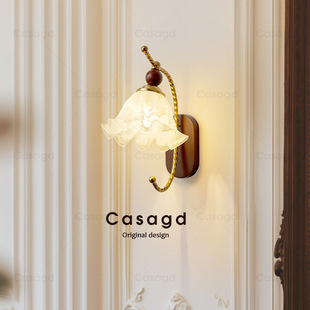 中古风客厅壁灯法式复古玻璃高级温馨卧室床头走廊过道灯具casagd
