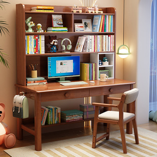 成人办公专用单人简易台式电脑桌椅子学生家用书桌书架一体写字桌
