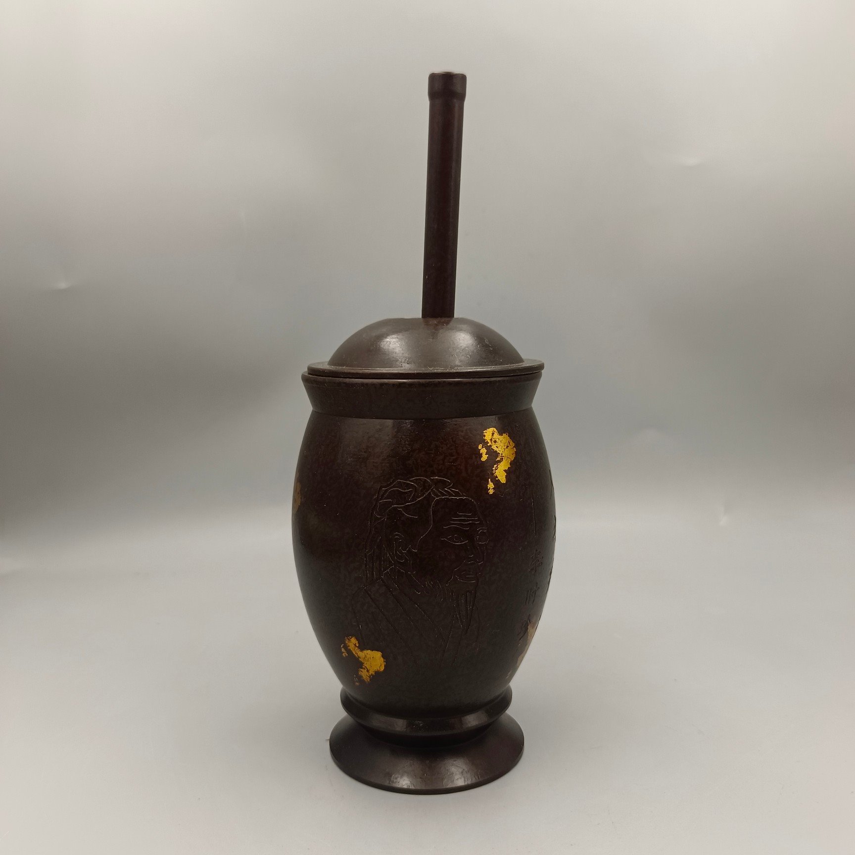 仿古铜捣药罐碓对窝研磨用品李时珍图捣药罐家居工艺品摆件