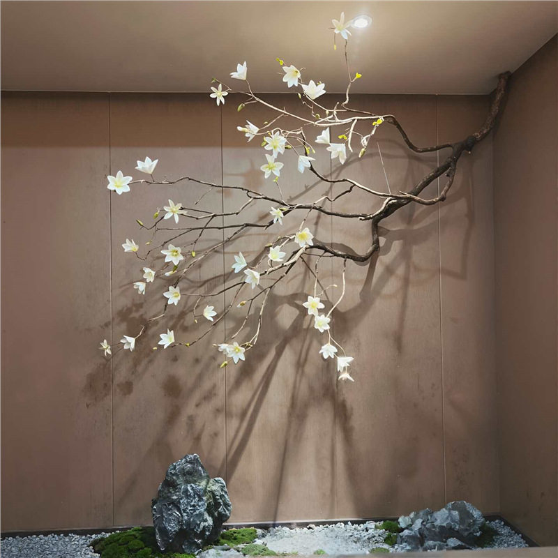 高档仿真悬挂花树枝花酒店造景吊顶墙面装饰真树假花装饰枝干
