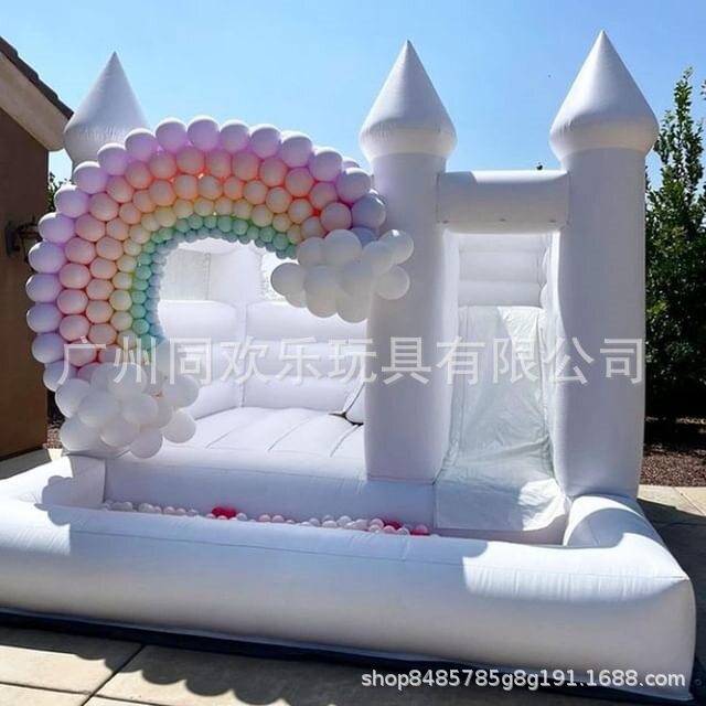跨境儿童蹦床滑梯乐园生日派对婚礼跳床室内纯白充气城堡源头工厂