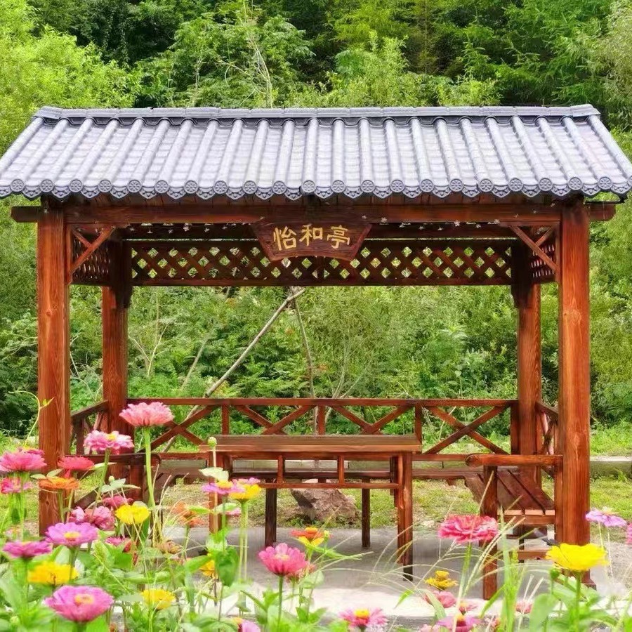 防腐木四角户外庭院凉亭定制