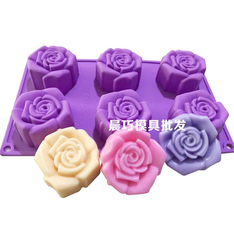 供应硅胶蛋糕模具 6孔圆形手工皂模 六连新玫瑰模 烘焙模 耐高温
