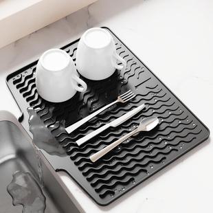 硅胶餐具沥水垫防滑水槽垫斜坡导流碗碟干燥滤水垫隔热 亚马逊新品