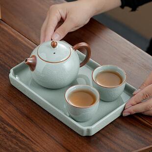 汝窑功夫茶具家用客厅喝茶高档陶瓷泡茶茶壶一壶两杯干泡盘小套装
