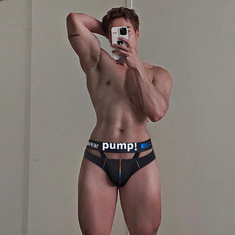pump男士性感吊环提睾内裤莫代尔低腰镂空三角裤舒适U凸显大内裤
