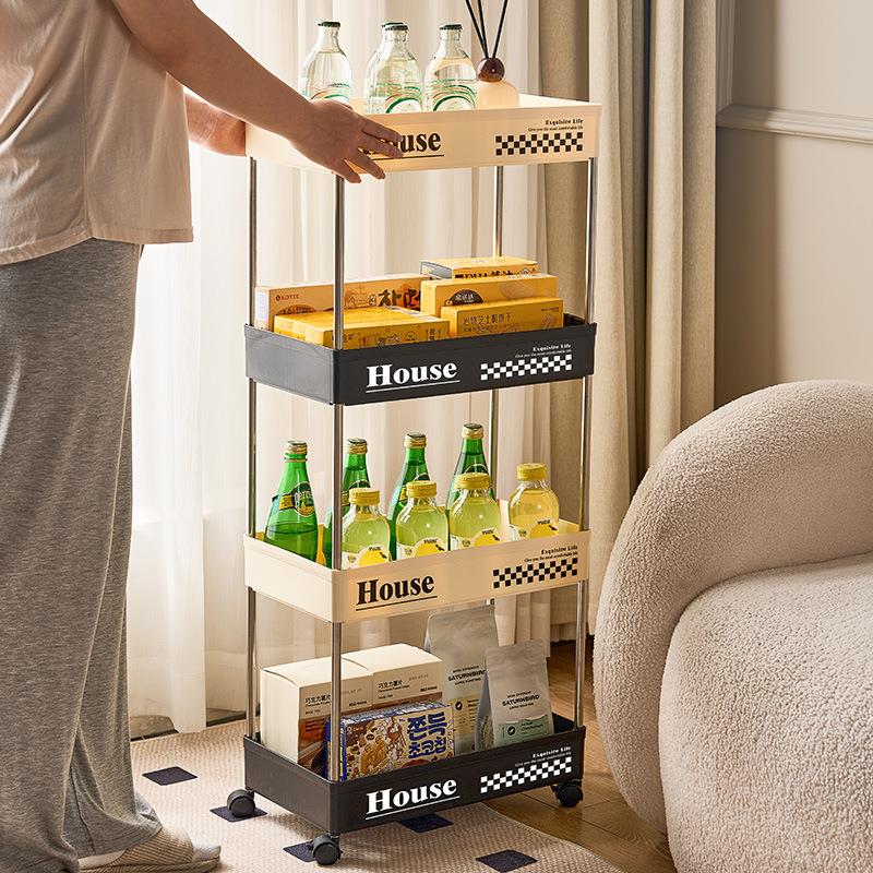 奶油风可移动夹缝置物架厨房用品家用卫生间落地式缝隙小推车收纳
