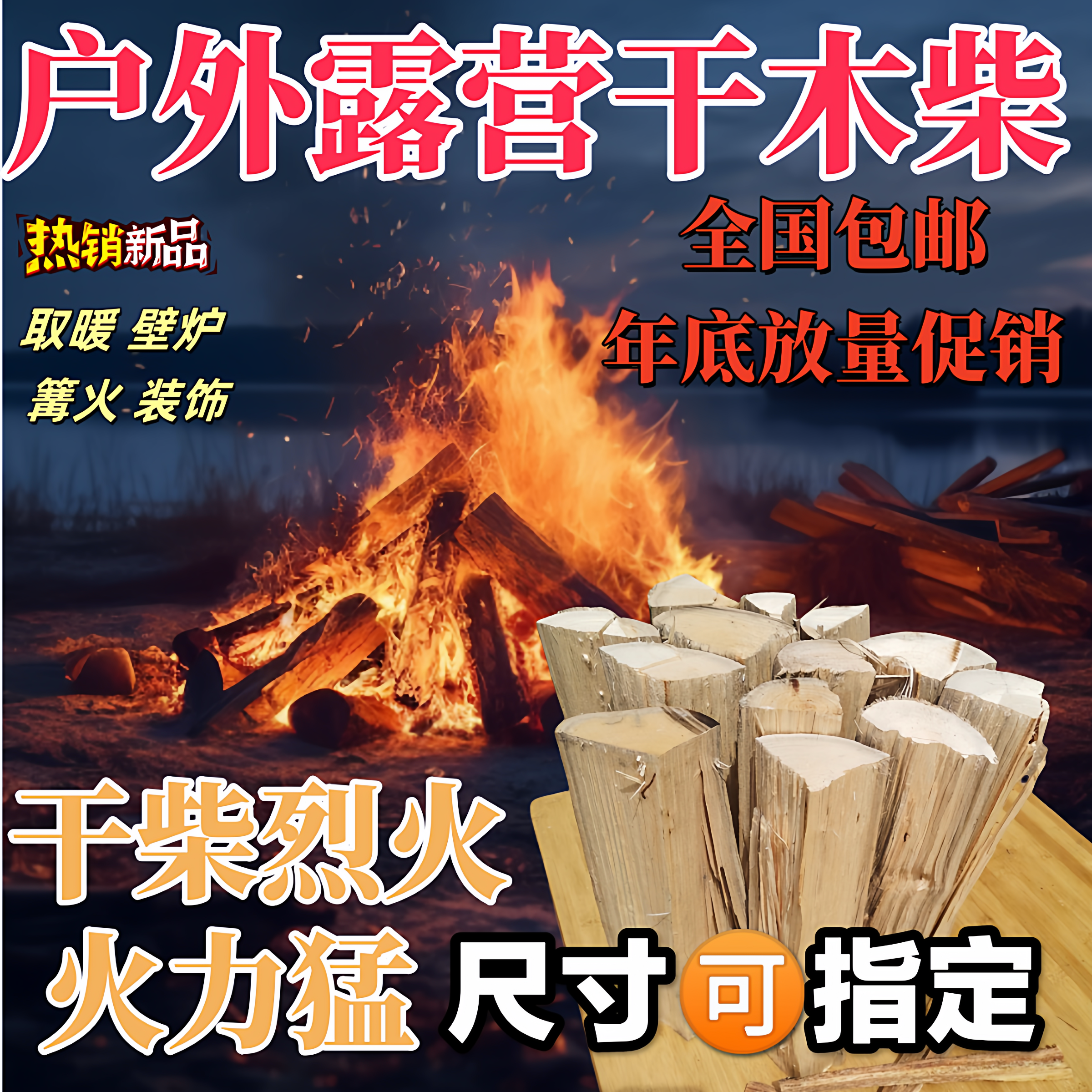 松木木柴柴火户外取暖烧烤野炊篝火专用干柴烧火野营壁炉取暖少烟