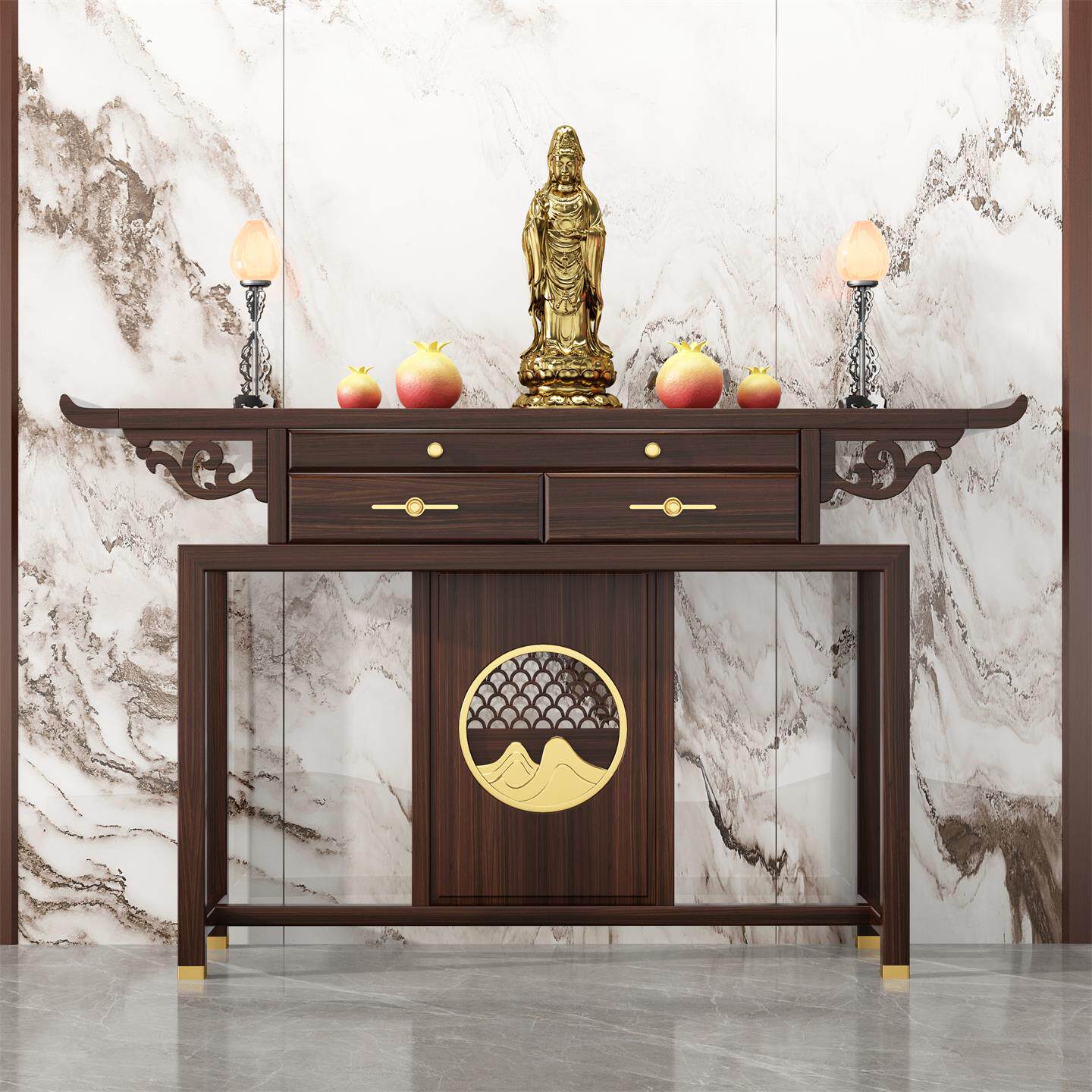 新中式乌金木供桌财神爷菩萨香案台佛龛神台实木家用佛台贡桌佛桌