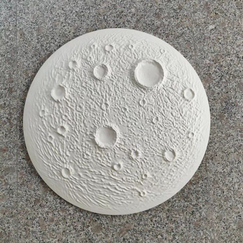 3D立体月球浮雕壁饰 石膏月亮背景墙灯 白色月球圆盘灯饰