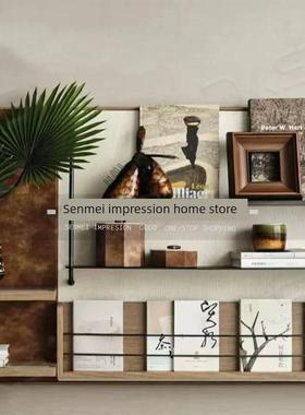现代中古样板间售楼处书房书柜装饰画书籍组合搭配软装饰品摆件