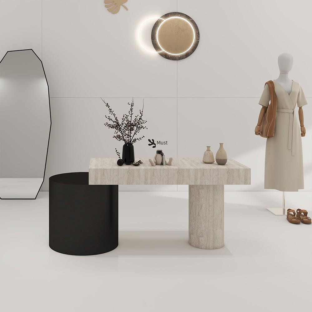 中岛展示台服装店鞋包装饰品洞石流水台中间摆放陈列简约置物桌