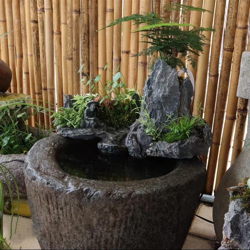 鱼缸假山造景流水喷泉瀑布中式仿青龙石头摆件庭院花园水景观装饰