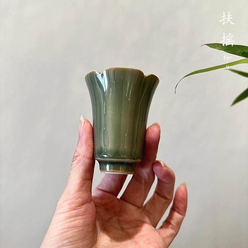 扶摇龙泉青瓷手工薄胎花口杯中式复古聚香杯闻香杯功夫茶具品茗杯,餐饮具,茶杯,淘宝优惠券,粉丝福利购,淘宝优惠卷