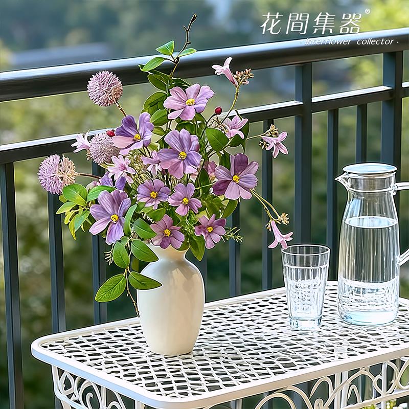 紫梦仿真花束摆设高级感客厅插花饭厅装饰艺术感轻奢花瓶摆件