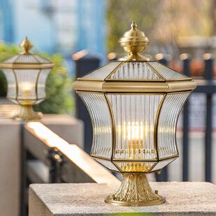 全铜太阳能两用柱头灯欧式别墅户外围墙大门防水接电款室外庭院灯