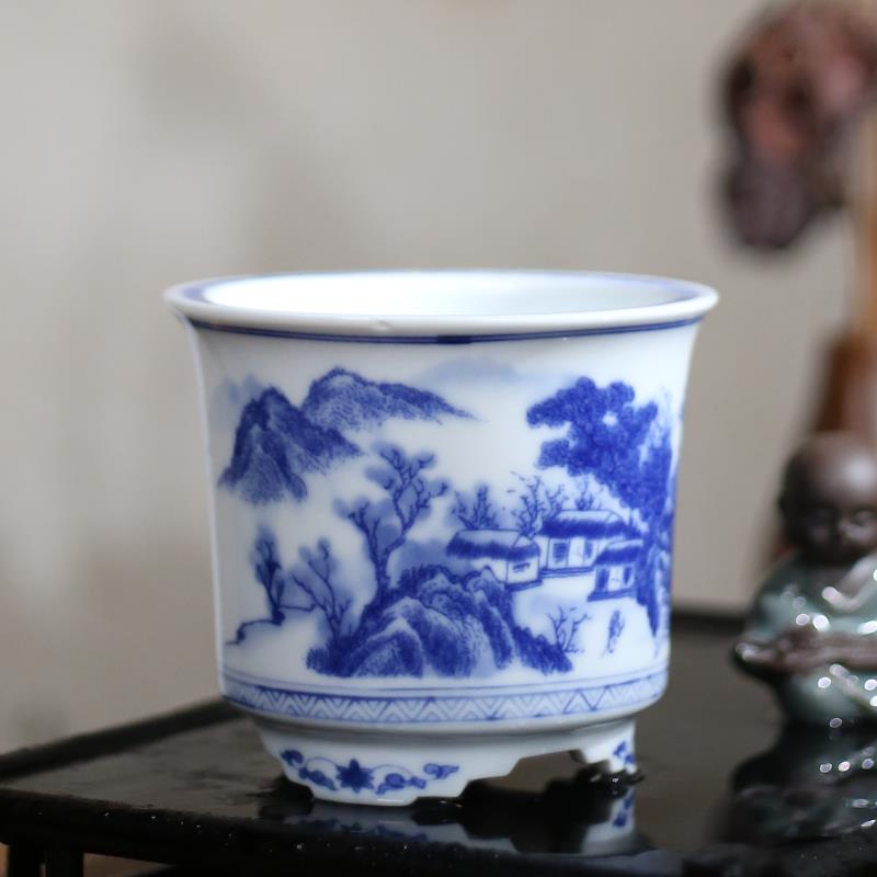 《微莲盆》姜永慧微莲苑微型碗莲睡莲青花陶瓷三足花盆无孔水培钵