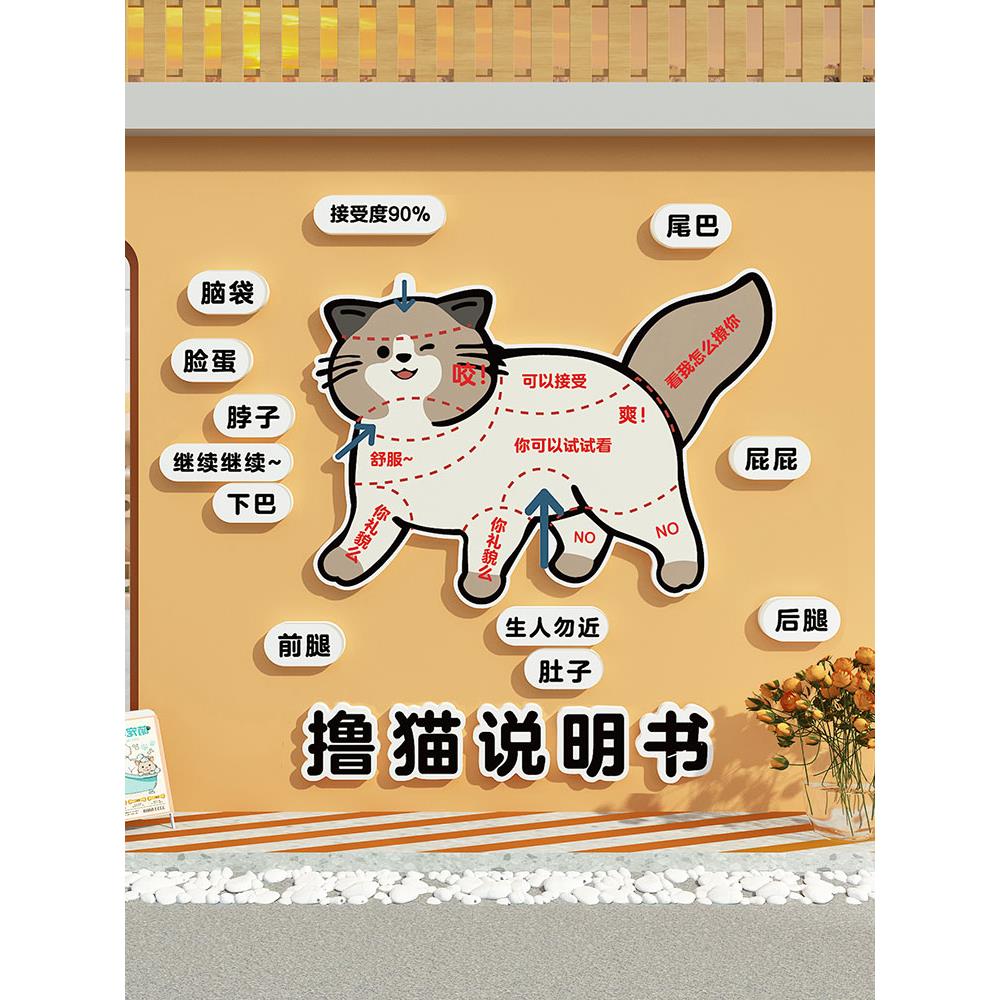 网红猫咖啡馆宠物店墙面装饰彩绘猫屋诊所医院文化背景墙面贴纸氛