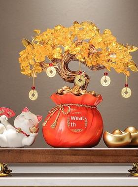 新中国风八方来彩幸运树躺着猫装饰品乔迁开业客厅前台收银装饰品