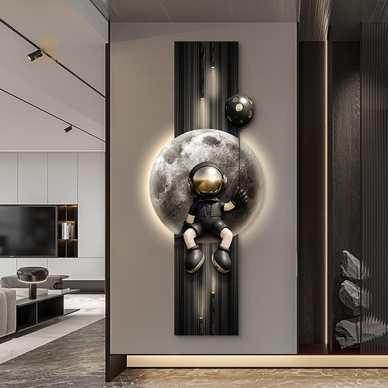 入户玄关装饰画竖版现代轻奢高级感kaws发光画宇航员挂画走廊壁画