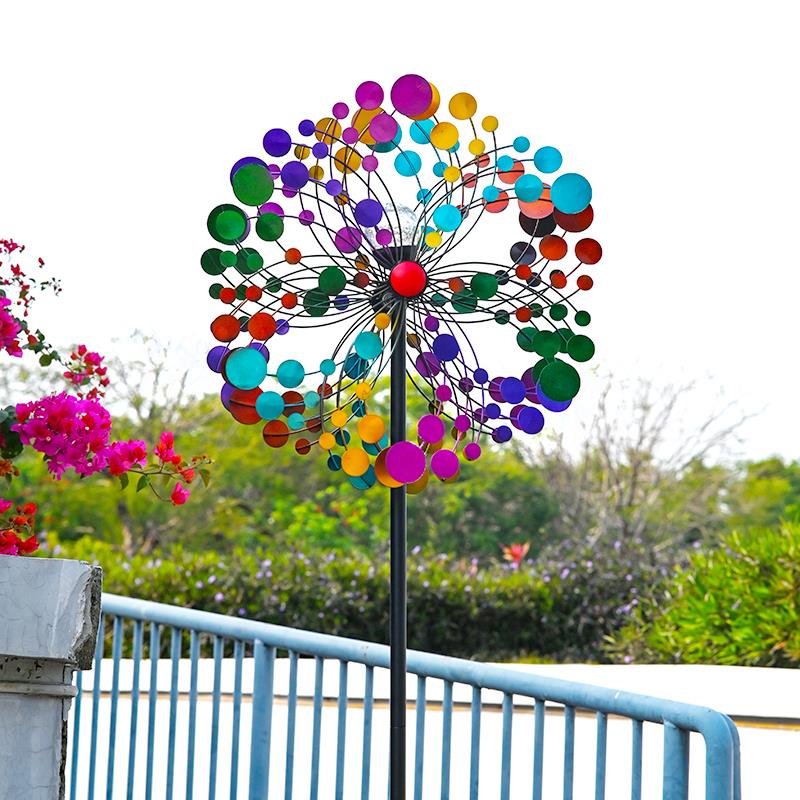 花园庭院铁艺旋转双面彩大风车户外阳台院子造景装饰摆饰落地模型