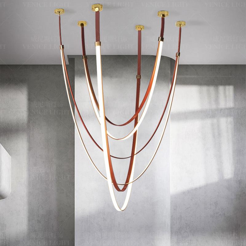 挑高复式楼别墅皮带灯客厅挑空设计师吊灯创意艺术LOFT楼梯吊灯