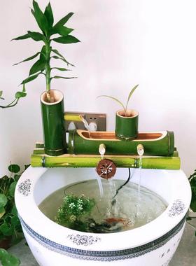 流水瀑布鱼缸缸造景摆件水器循环大造景养鱼水泵小型过滤竹子景观