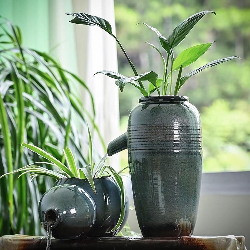 窑变陶罐流水罐循环水增氧过滤罐古法养鱼缸上出水口造景水流摆件