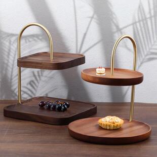 木质干 干果盘家用钥匙盒简约现代轻奢实木瓜子双层糖果盘双层置